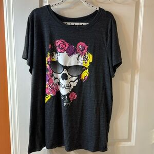 Graphic Skull Tee with Floral Accents